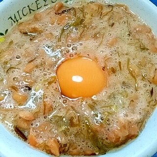 納豆の食べ方-生玉子＆明太めかぶ♪